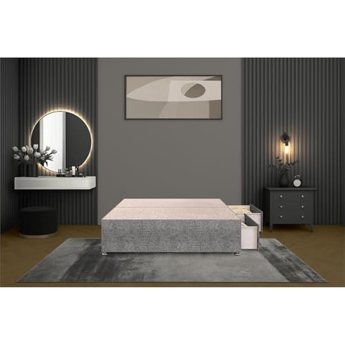 Bed Centre Tweed Gray Flexby Divan Bed Base - Headboard And Storage Drawer (Single, Small Double, Double, King and Super King Size (Single, Divan Base with 2 Drawer Same Side No Headboard)