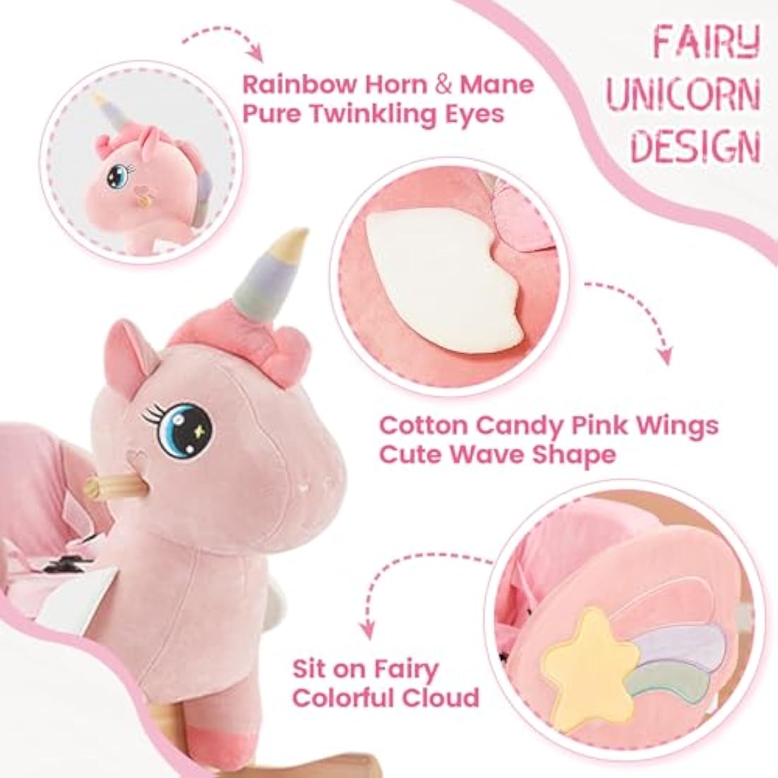 FUNLIO Unicorn Baby Rocking Horse, Pink Fairy Unicorn Rocking Horse for Toddlers 6 Months to 3 Years, Stuffed Ride-on Animal Rocker, Easy to Assemble, CPC & CE Certified