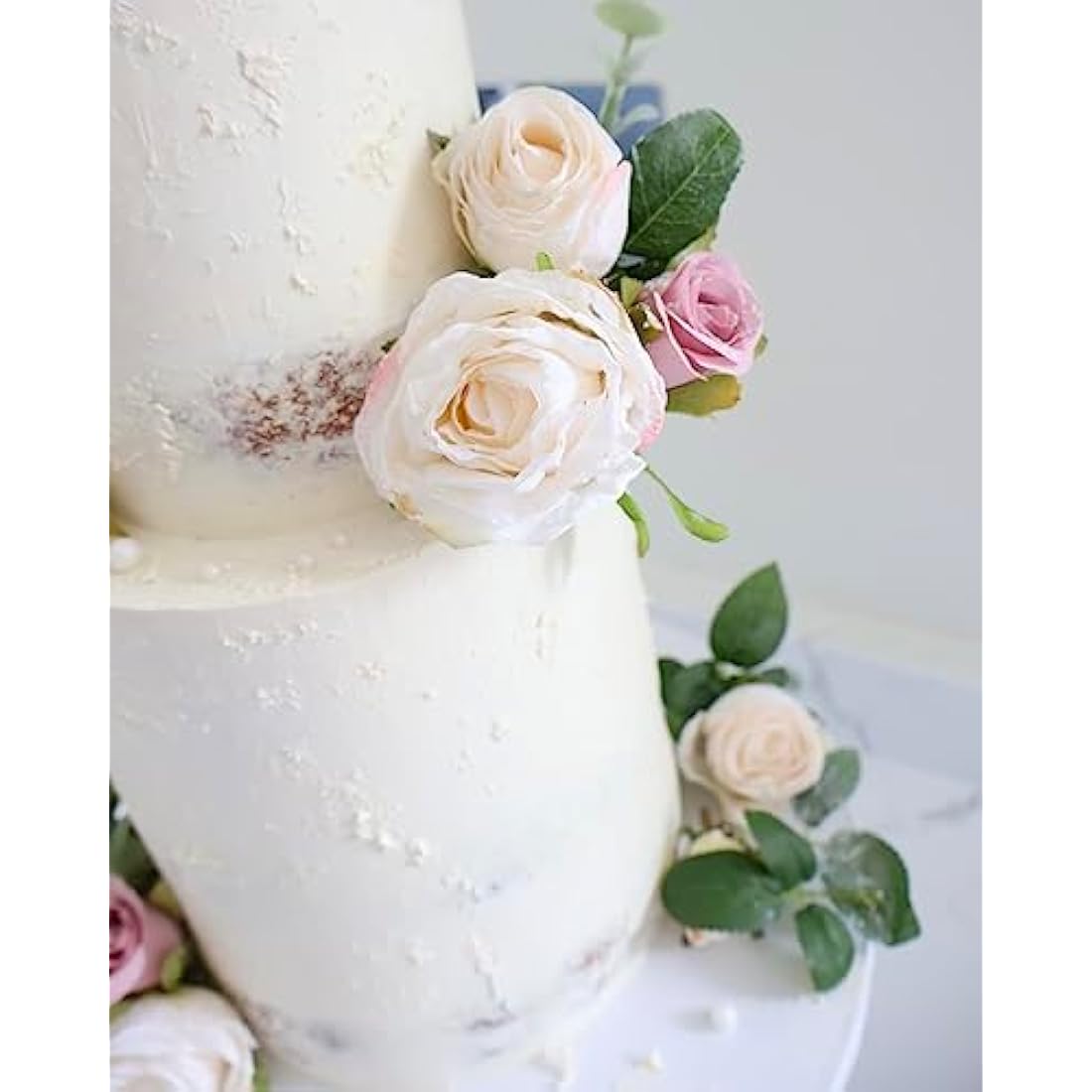 The Baked Studio – 'Dried Touch 12-Piece Small Rose And Tea Rose Stem Bouquet' Artificial Dried Flowers For Cake Decorating, Home Décor, Vase, Weddings, Bridesmaid Bouquets (Ivory)