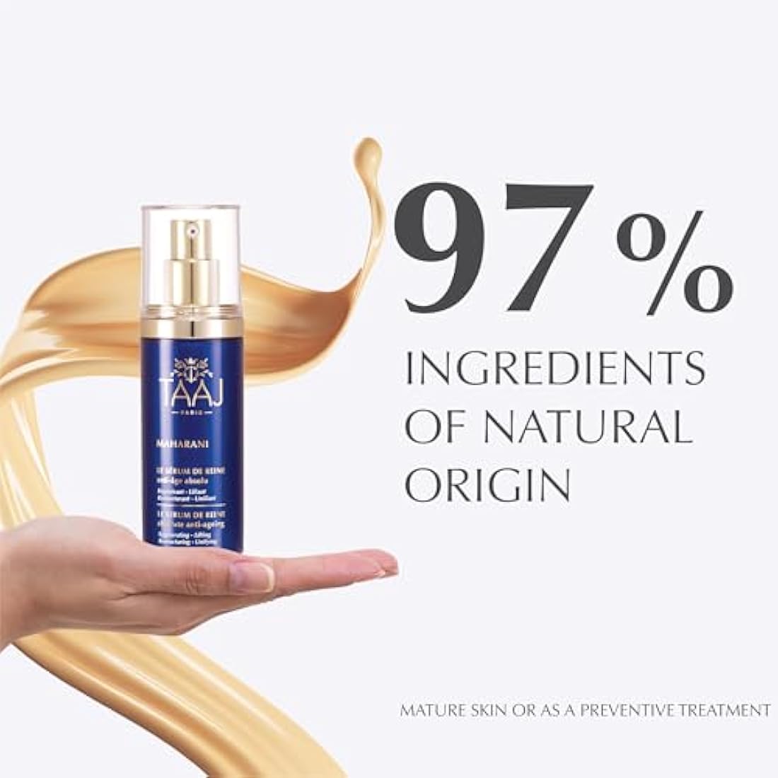 TAAJ | The Queen's serum - MAHARANI | Powerful anti-ageing actives | Deeply regenerated skin | Improved features and unified complexion | Hyaluronic acid collagen and elastin | 30 ml