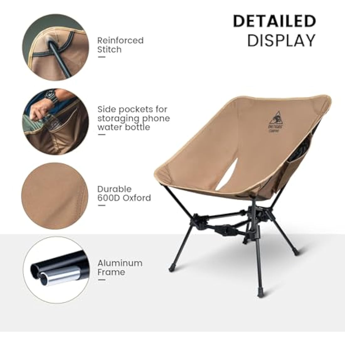OneTigris Tigerblade Camping Chair, Lightweight Folding Backpacking Hiking Chair, Compact Portable 330 lbs Capacity