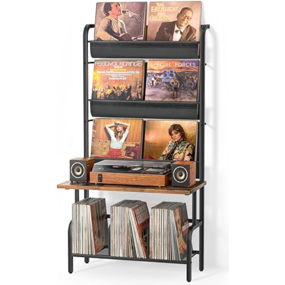 Bikoney Vinyl Record Storage Cabinet - Turntable Stand with Record Holder, Vinyl Wall Mount for up to 300 Albums, Display Shelf Bigger Storage