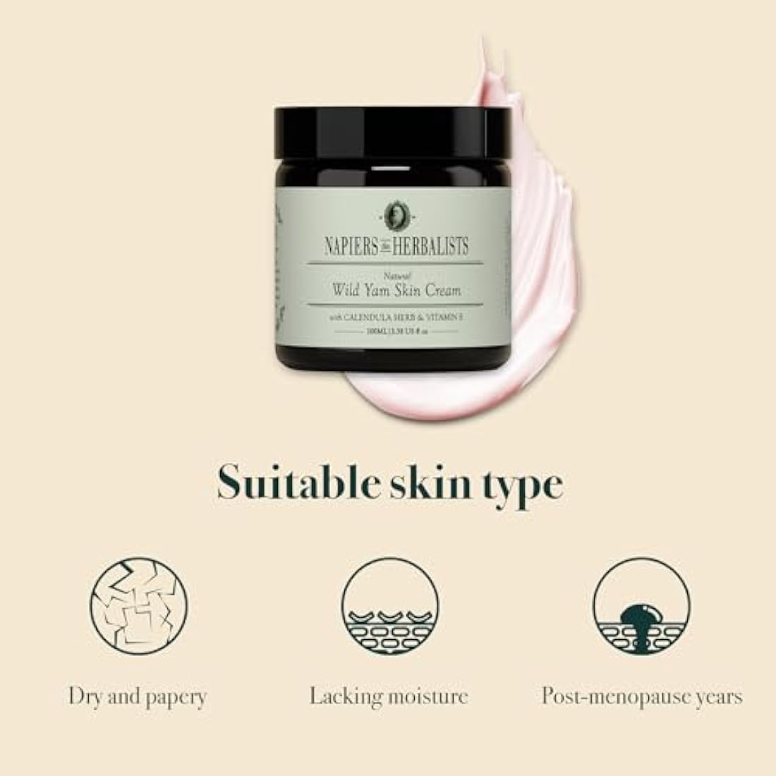 Napiers Vegan Wild Yam and Marigold Cream - Natural Relief for Menopause and Perimenopause Symptoms and Dry Skin - 100 ML (Scentless)