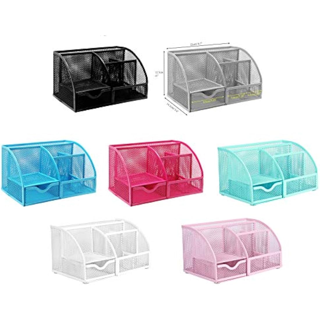 EXERZ Desk Organiser/Mesh Desk Tidy Caddy/Pencil Holder Multifunctional with 7 Compartments- Light Pink