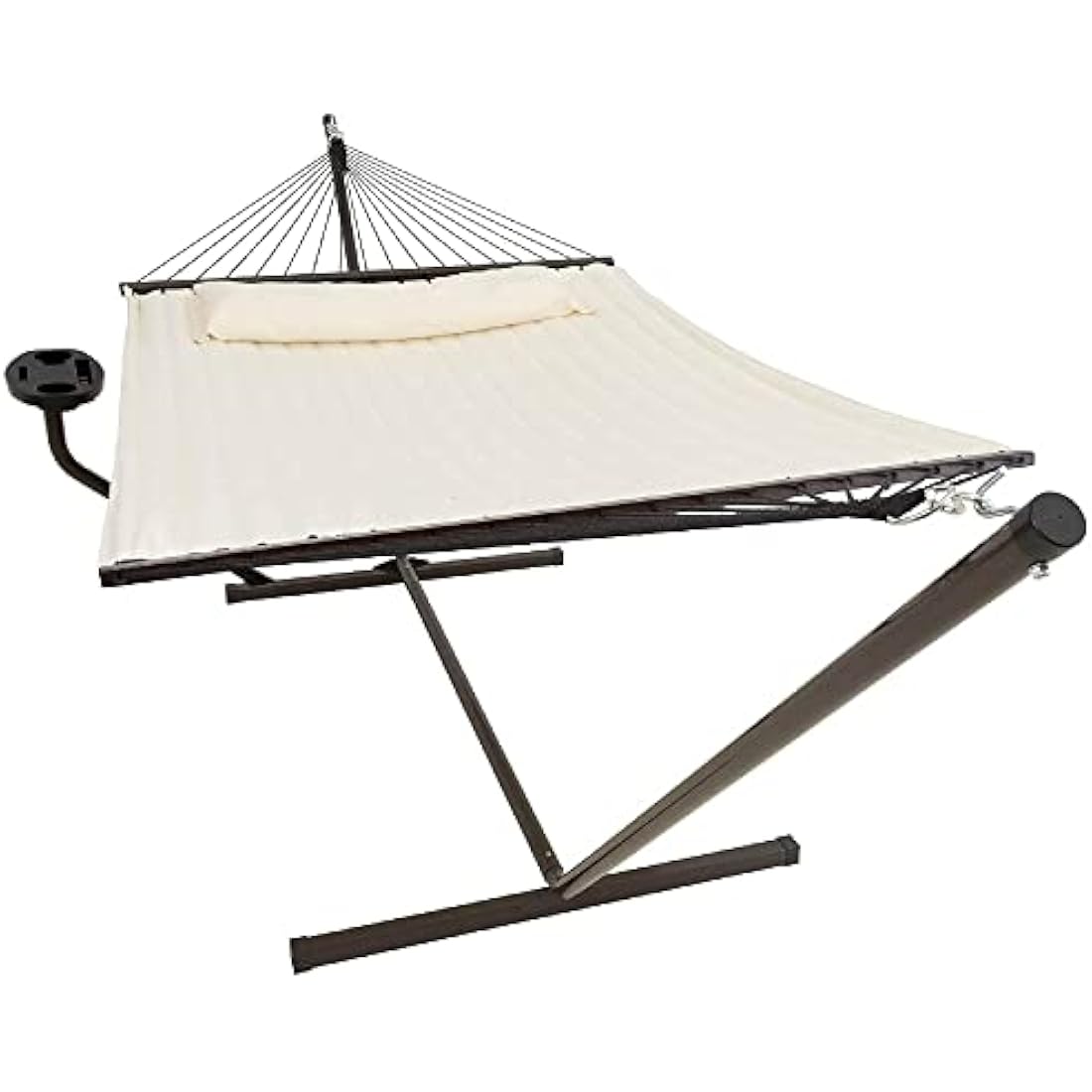 Vita5 Hammock Stand with Sidetable, Garden Hammocks 2 Persons, Side Table & Detachable Pillow, Heavy Duty 200kg Capacity, Indoor and Outdoor Hammock for Patio, Pool or Backyard (Beige)