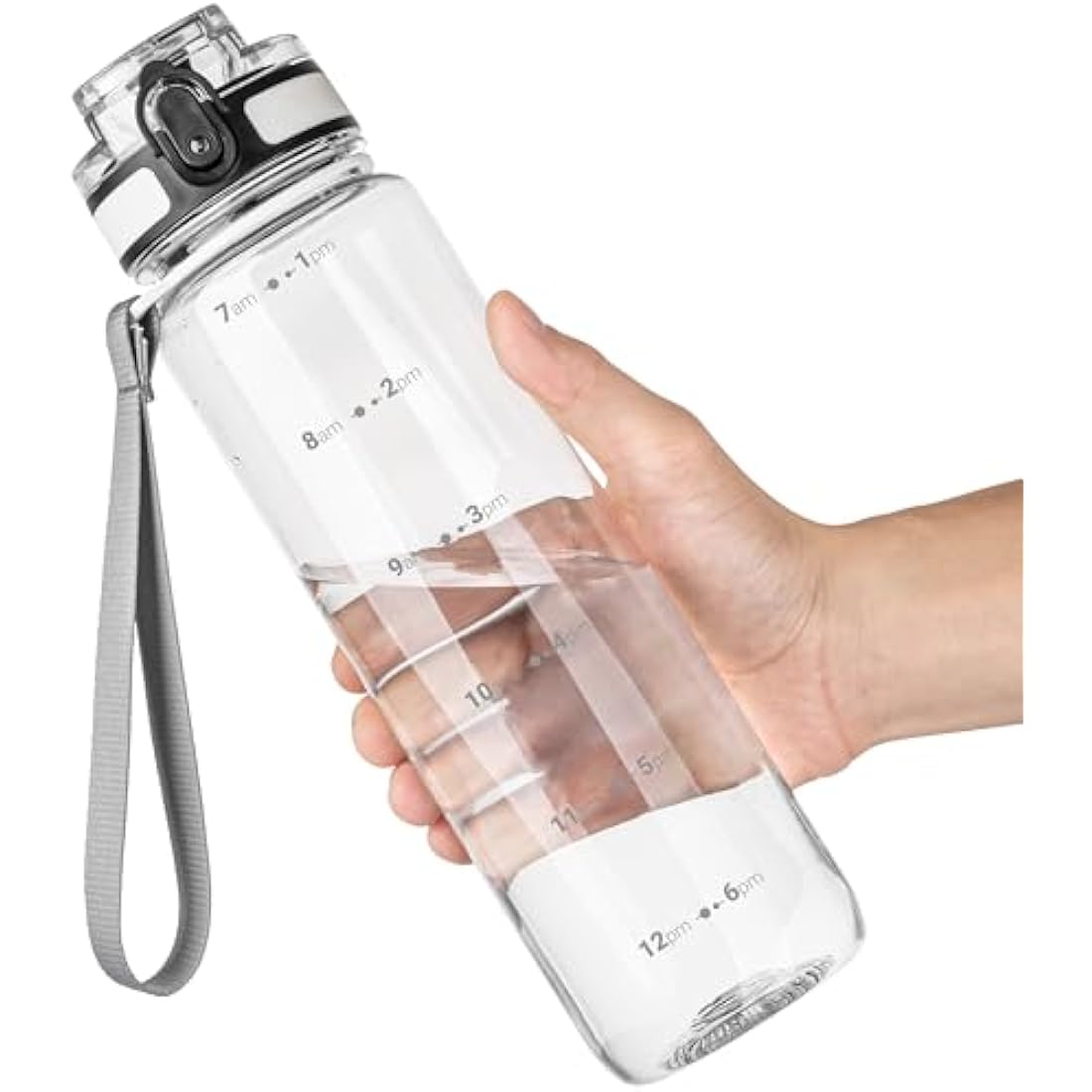 OLDLEY 1L/32oz Sports Water Bottle, 1000ml Motivational Drinks Bottle with Time Markings Leak Proof Drink & Lock Cover & No Straw, BPA Free for Adults Women Men Gym School Cycling Running Hiking