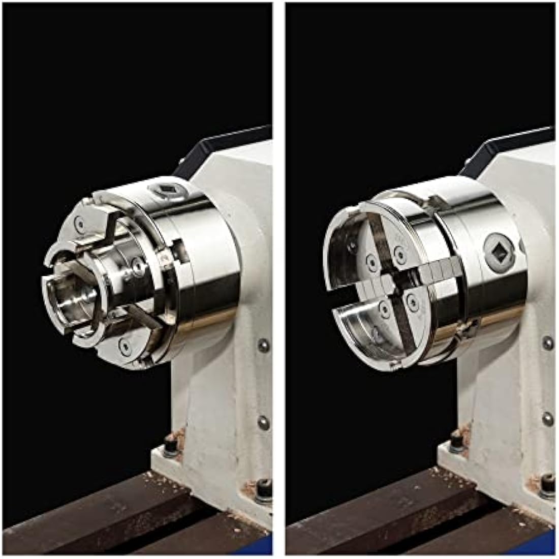 DEEFIINE 4 Inch Wood Lathe Chuck Set 1" x 8 tpi Thread & 3/4" x16TPI Adapter, Nickel Plated Self Centering 4 Jaw Wood Turning Chuck Set (2PCS Jaws)