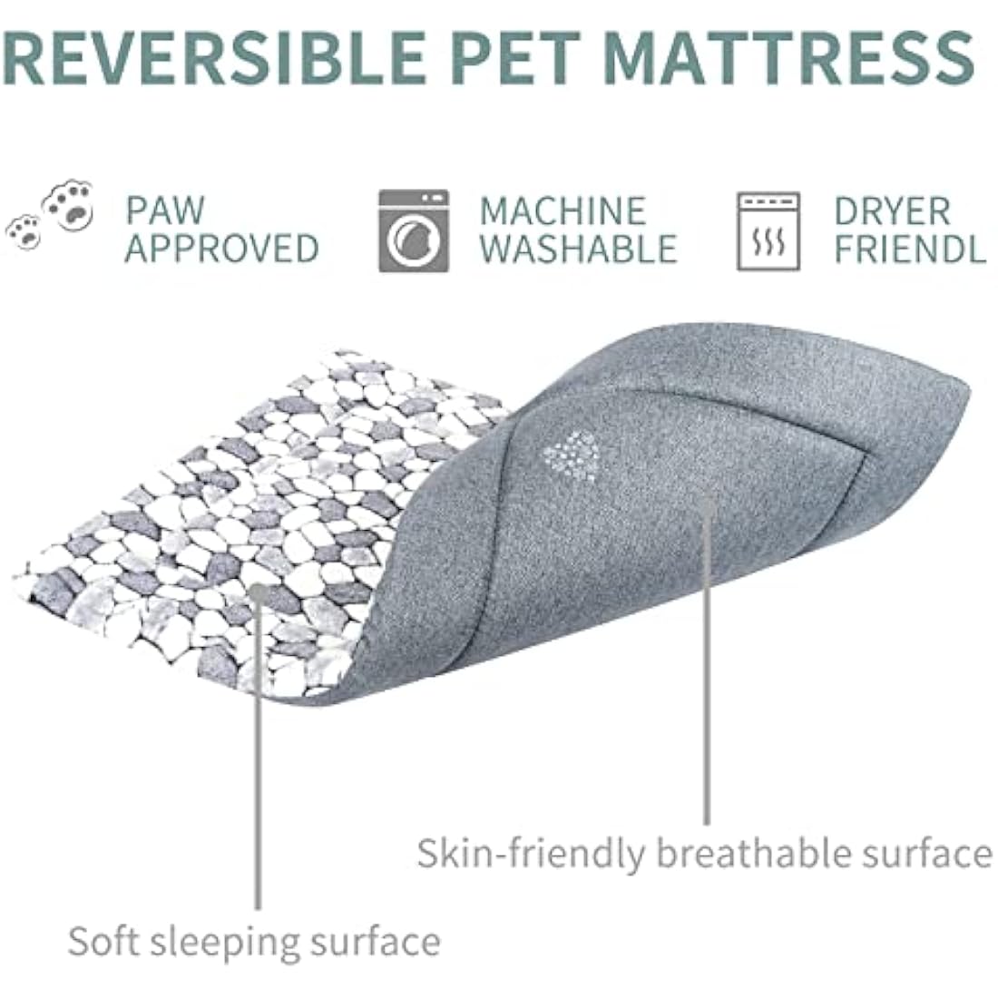 VANKEAN Stylish Dog Crate Pad Bed Mat Reversible (Cool & Warm), Soft Pet Sleeping Mat Dog Bed for Crate Suitable for Small to XX-Large Dogs and Cats, Machine Washable Crate Beds,Grey Stone Pattern