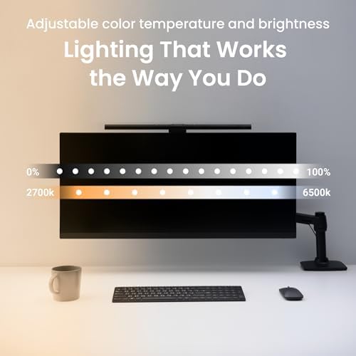 BenQ ScreenBar Pro LED Monitor Light (Black)/Ultrawide Illumination/Motion Sensor/Adjustable Brightness and Color Temperature/Eye-Care Light Bar/No Screen Glare/Space Saving/Curved Monitors/USB-C