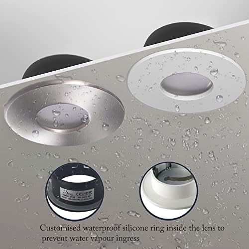 4XSweier LED Recessed IP65 Waterproof Downlight with LED GU10 Cool White 6000K GU10 Base for Bathroom and Kitchen Ceiling Spotlight, Downlight Cutout 68mm Non Dimmable