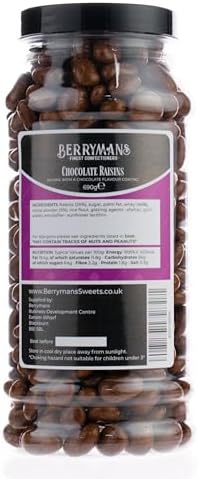 Original Chocolate Raisins Chocolate Covered Raisins Retro Sweets Gift Jar By Berrymans Sweet Shop - Classic Sweets, Traditional Taste.