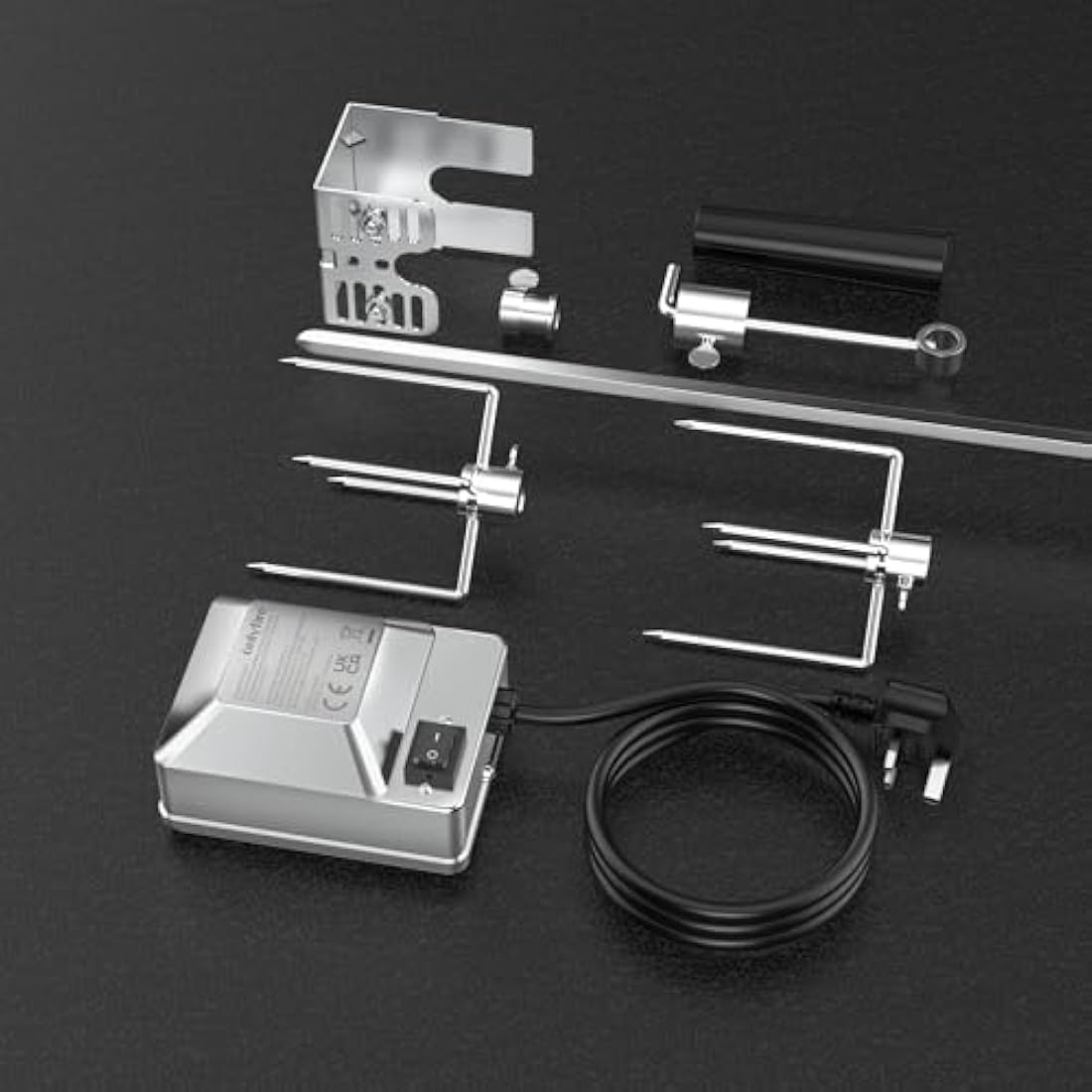 onlyfire BRK-6031 Universal BBQ Rotisserie Kit Chromed Roast Spit Set for Most Gas Barbecue Grills, with Stainless Steel Electric Motor (90cm long)