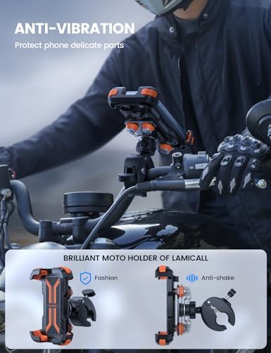 Lamicall Motorbike Phone Holder [Dual Anti-Shock] - 2025 Motorcycle Phone Mount, Universal Bike Phone Holder for iPhone 16 15 14 13 12 Pro Max Plus Mini, Samsung S23, 4.7-6.7" Phone - Orange