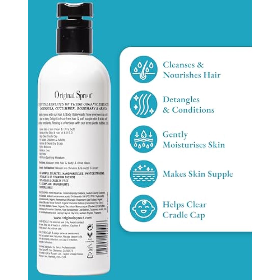 Kids Shampoo and Body Wash - Original Sprout Hair & Body Babywash - 2-in-1 Adults & Kids Bath Wash with Calendula, Rosemary, Arnica & Other Botanicals for Clean Hair & Supple Skin - 946ml