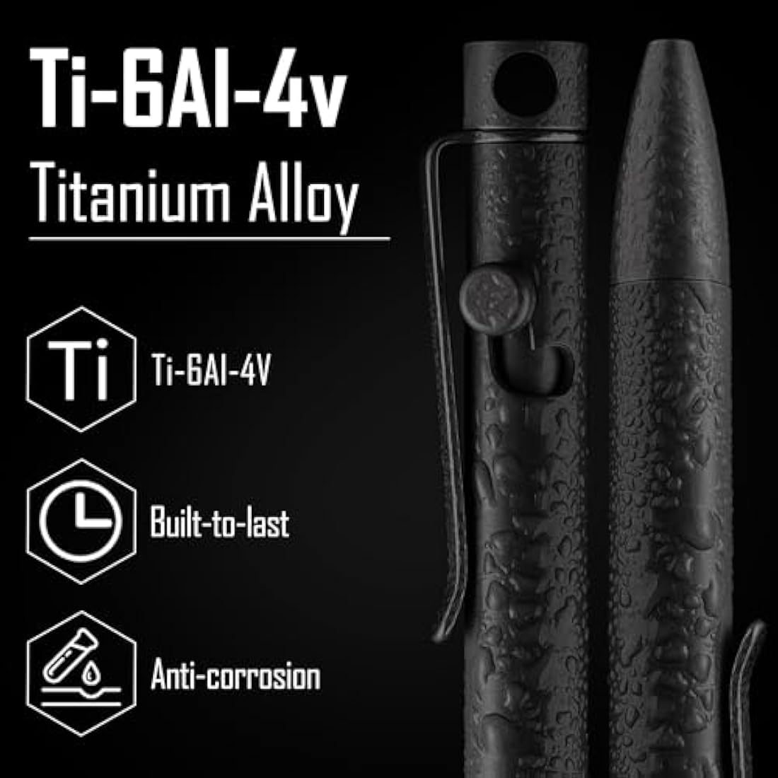 KeyUnity KP03 Ballpoint Pen with Clip, EDC Pocket Pen Titanium Alloy Retractable Ballpoint Pen for Daily Use, (Black)