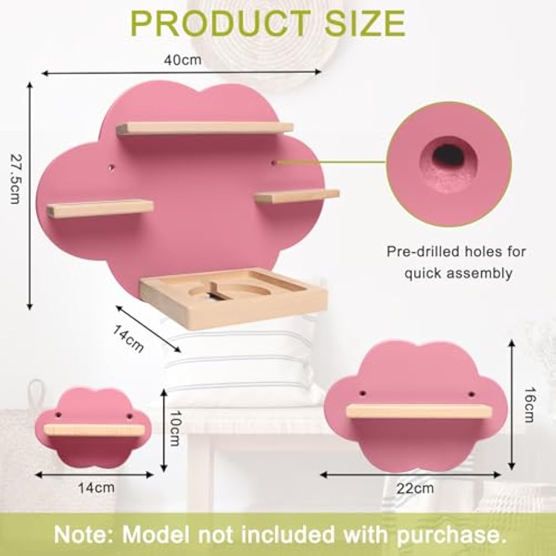 OPERMAXER Tonie Shelf Cloud for 30-35 Figures, Set of 3 Tonies Shelves for Toniebox & Tonies Audio Figures, Boys and Girls | Perfect Tonie Storage in the Children's Room (Pink)