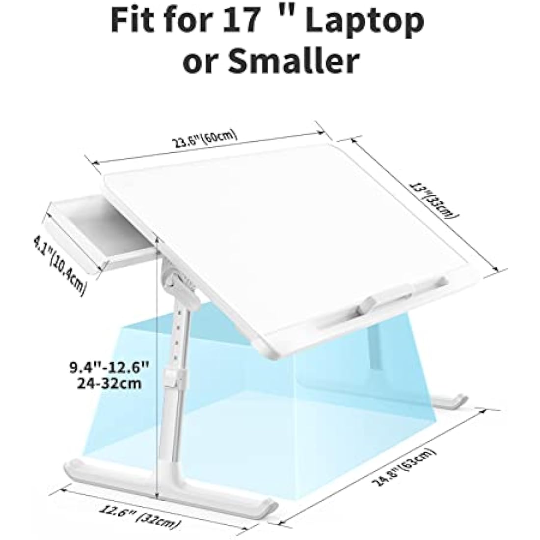 Laptop Bed Table, SAIJI 100% Eco-friendly wooden planks, Laptop Stand with Drawer, Folding Legs, 40kg Load, Angle Height Adjustable, Reading, Eating on Bed, Sofa, Laptop Lap Desk (White 23.6*12.6in)