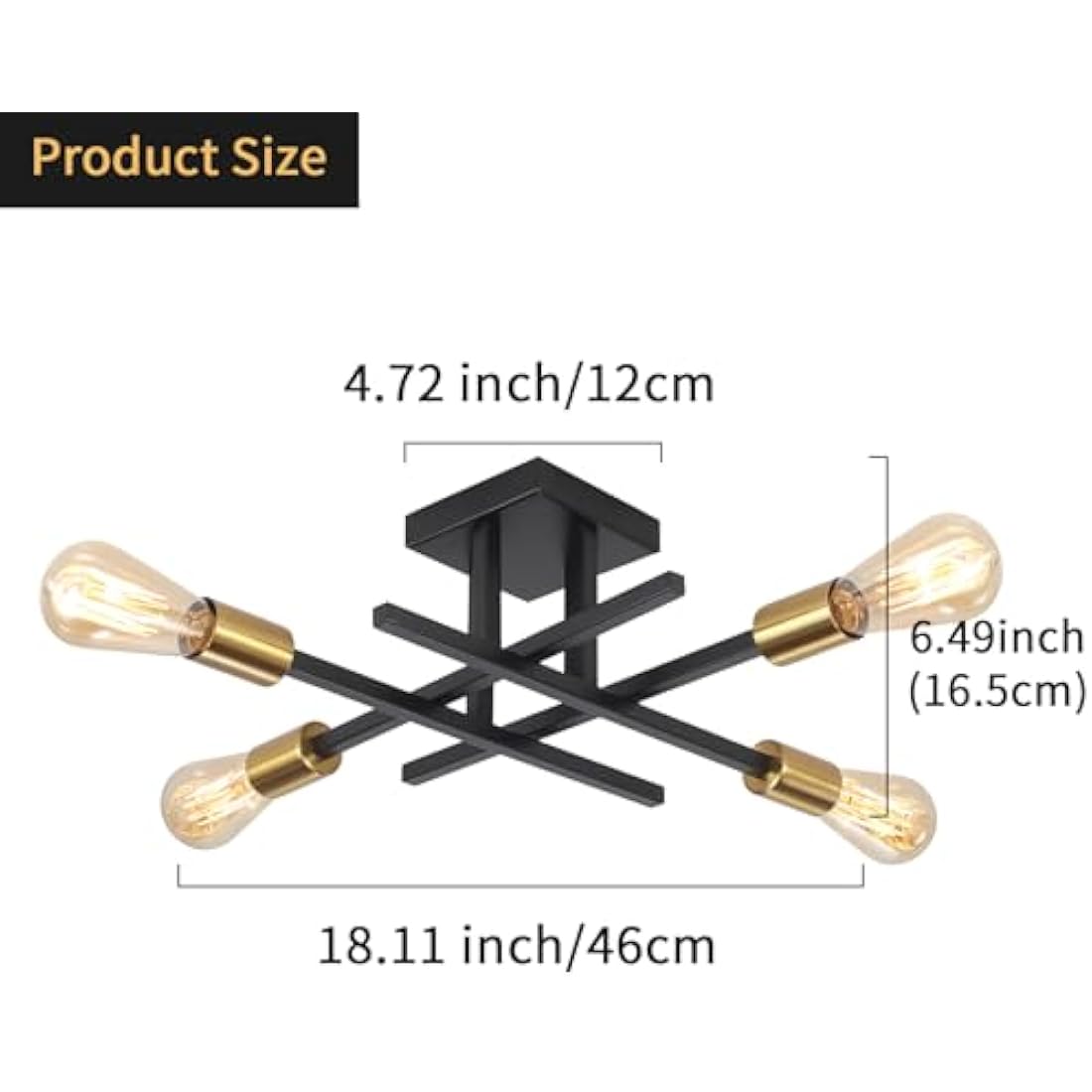 QAREHL Black Chandelier Ceiling Lights Living Room, 4 Light Modern Sputnik Ceiling Lights Industrial Light Fittings Ceilings, Sputnik Chandelier for Bedroom, Kitchen, Dining Room, Hallway, Lounge
