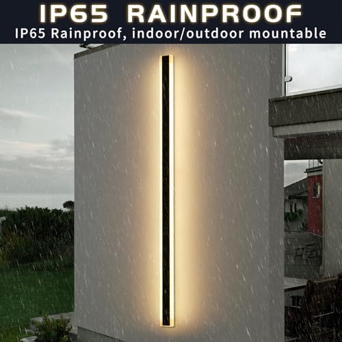 Mikeru 200CM Outdoor Wall Lights, Matt Black Dimmable LED Garage Lamp External 10% to 100% 3 Color 3000K/4500K/6000K Front Door Lighting with IP65 Waterproof Drive for Fences, Stairs