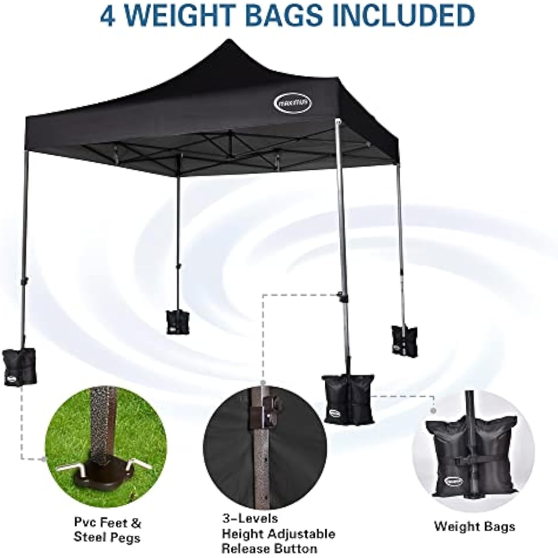 MAXIMUS HEAVY DUTY POP UP GAZEBO 3m x 3m COMMERCIAL MARKET STALL WITH 4 WEIGHT BAGS (4 Walls, Black)