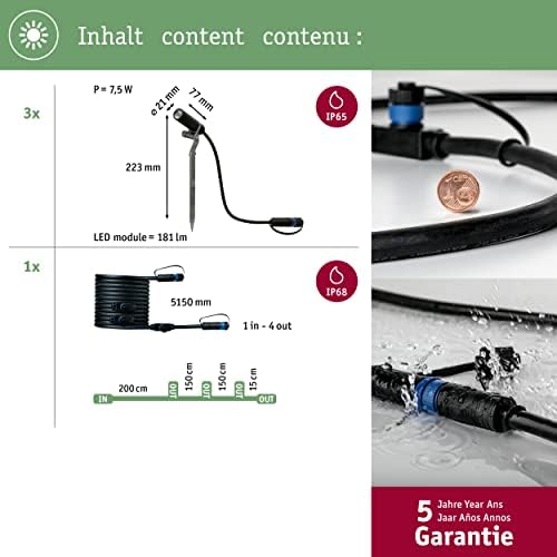 Paulmann 94156 Outdoor Plug & Shine Spotlight Plantini ext. Set 3000K 3x2.5W 24V 40° Anthracite alu, Aluminium, Integriert, 7.5 W, 2.1 x 7.7 x 22.3 cm