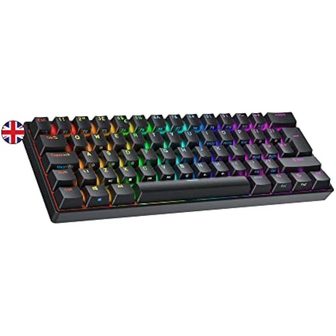 Ranked S60 Supernova 60% | Hot Swappable Mechanical Gaming Keyboard | 62 Keys Multi Color RGB LED Backlit for PC/Mac Gamer | ISO UK Layout (Black, Gateron Optical Speed Yellow)