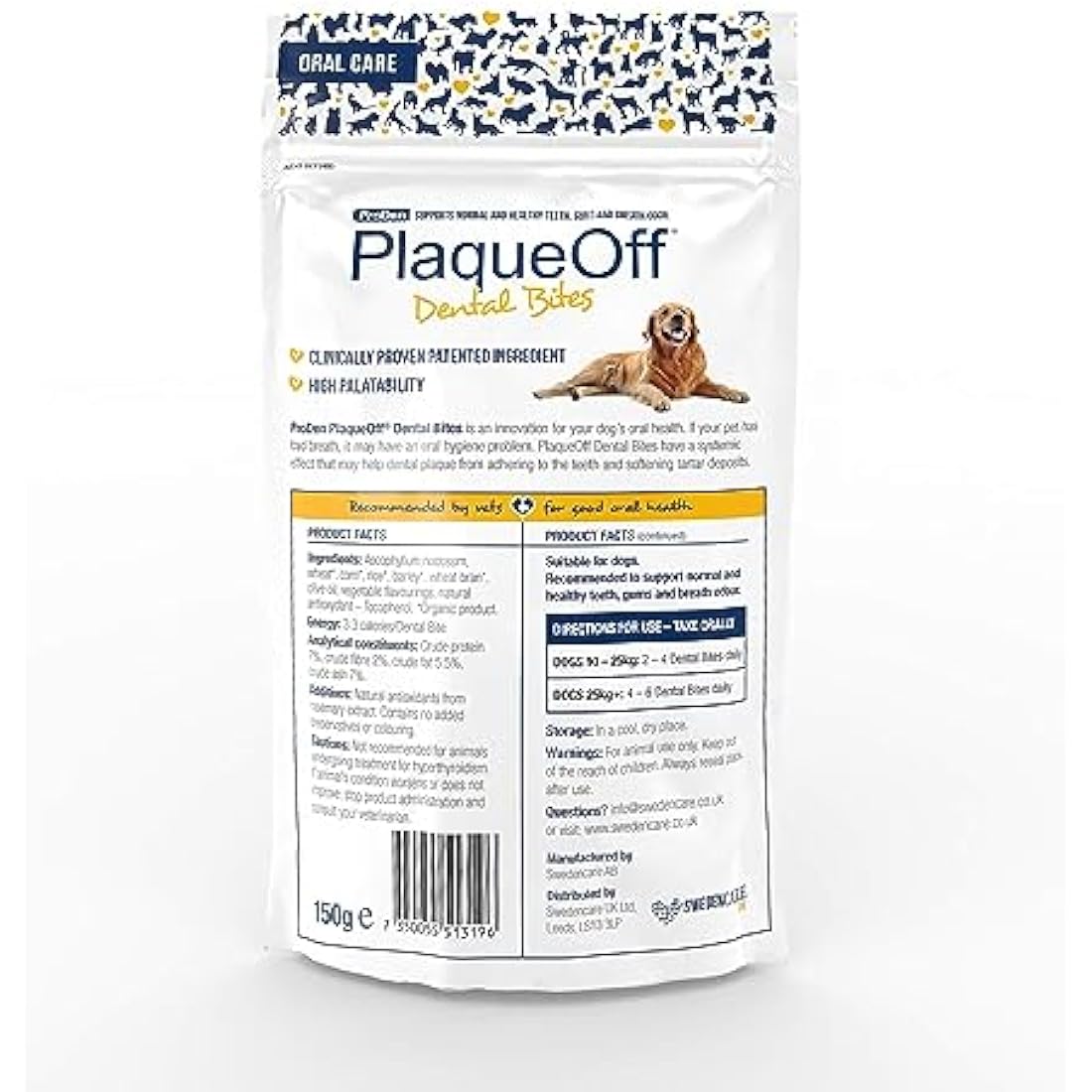 ProDen PlaqueOff Dental Bites for Dogs Tartar & Bad Breath Remover 100% Natural Teeth Cleaner and Tartar Remover - Improve Overall Oral Health - 150g