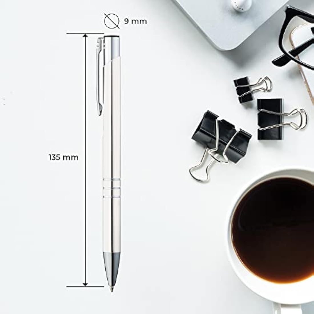 GIMEI Metal Ballpoint Pen Pack of 50 Premium Set High Quality for Easy and Soft Writing Blue Writing Ballpoint Pen White as a Visual Eye-Catcher