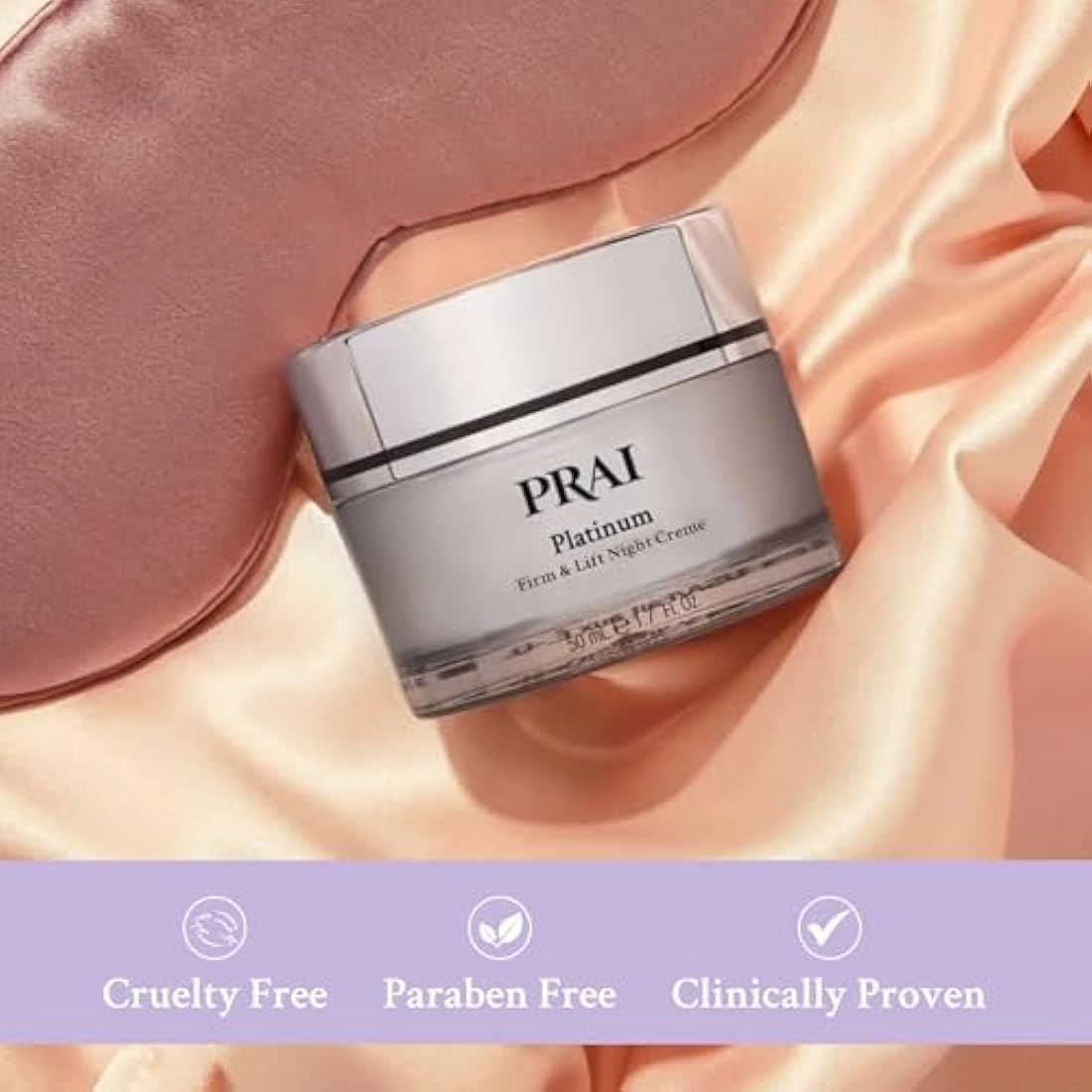 PRAI Platinum Firm & Lift Night Creme 50ml - Nourishing & Hydrating Overnight Moisturiser With Platinum, Shea Butter, Vitamin A - Plumps, Firms, Brightens - Reduces Appearance Of Wrinkles & Fine Lines