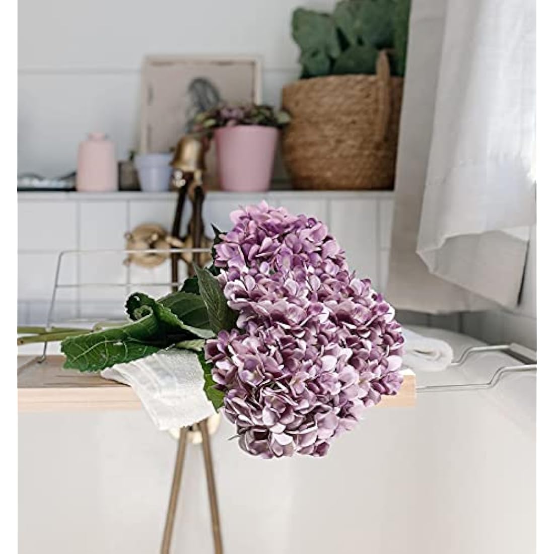 Kisflower 6Pcs Silk Hydrangea Artificial Flowers Realistic Hydrangea Flowers Bouquet for Wedding Party Office Home Decor (Purple)