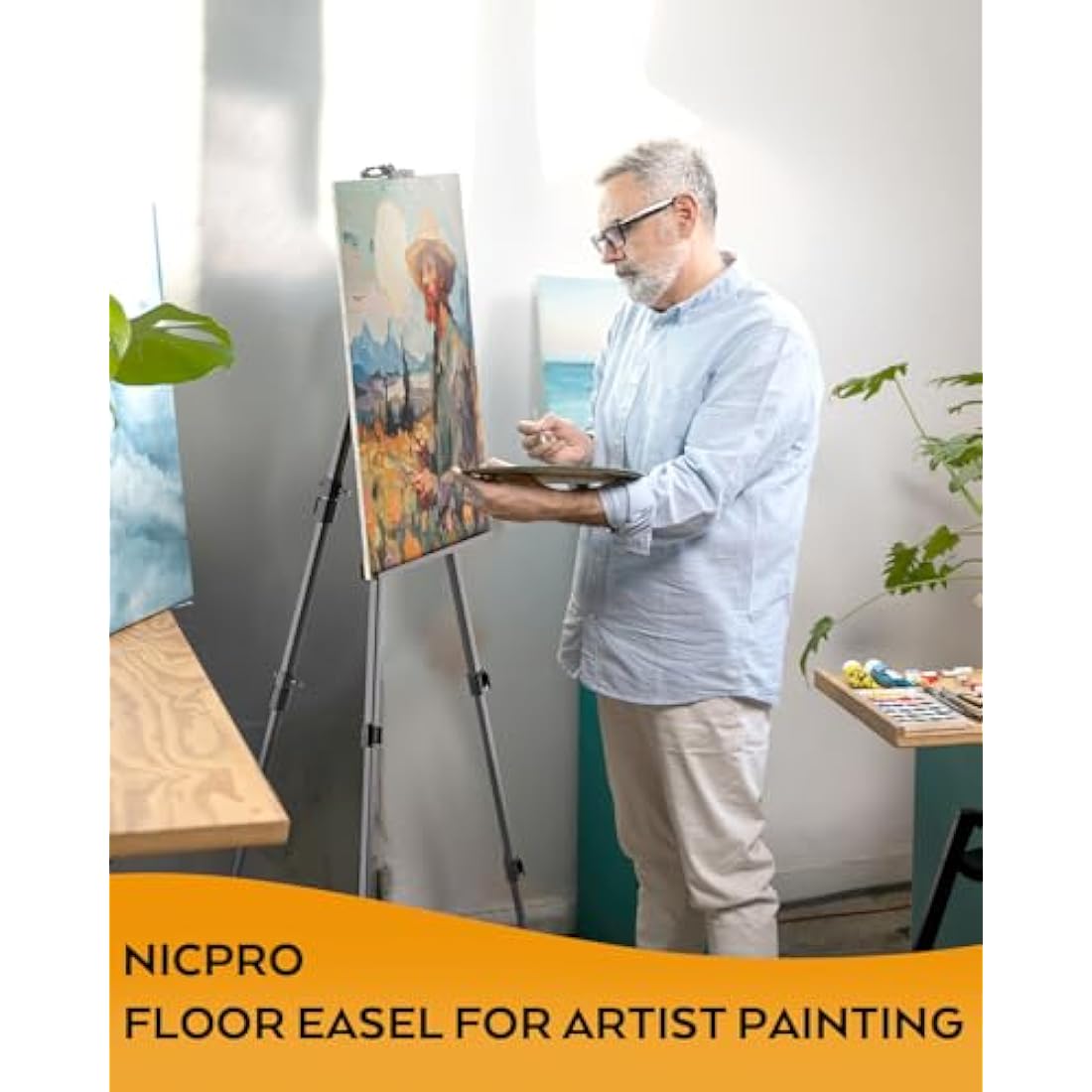 Nicpro 2 Pack Artist Easel Stand, Adjustable Height 17" to 63" Aluminum Metal Tripod Easel for Table Top & Floor, Painting Easel for Display, Posters, Signs Artwork & Trade Exhibitions with Bag(Black)