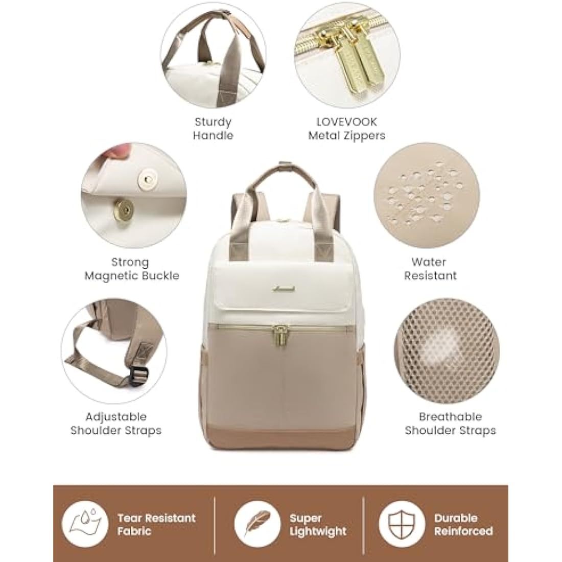 LOVEVOOK Backpack Womens, 17.3 Inch Large Laptop Rucksack Bag for Ladies, Lightweight Computer Backpack Work Bag with USB Port, Casual Daypacks Back Pack for School Uni Travel, Beige Khaki