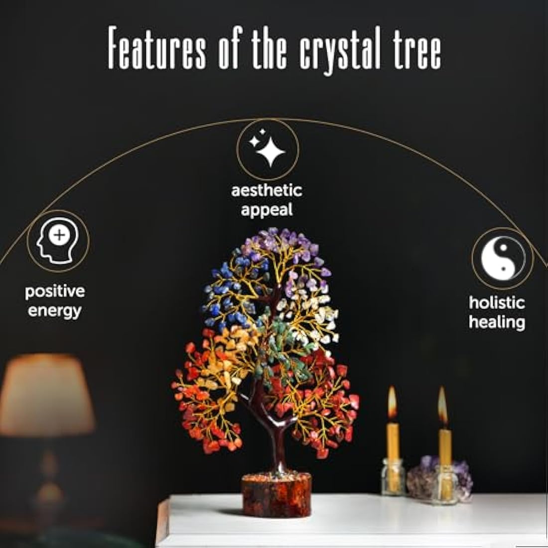 Seven Chakra Tree of Life, Artificial Tree, Crystal Tree for Positive Energy - Feng Shui Tree, Money Tree, Handmade 7 Chakra Tree, Stone Tree, Healing Crystals, Spiritual Gifts, Gifts for Women