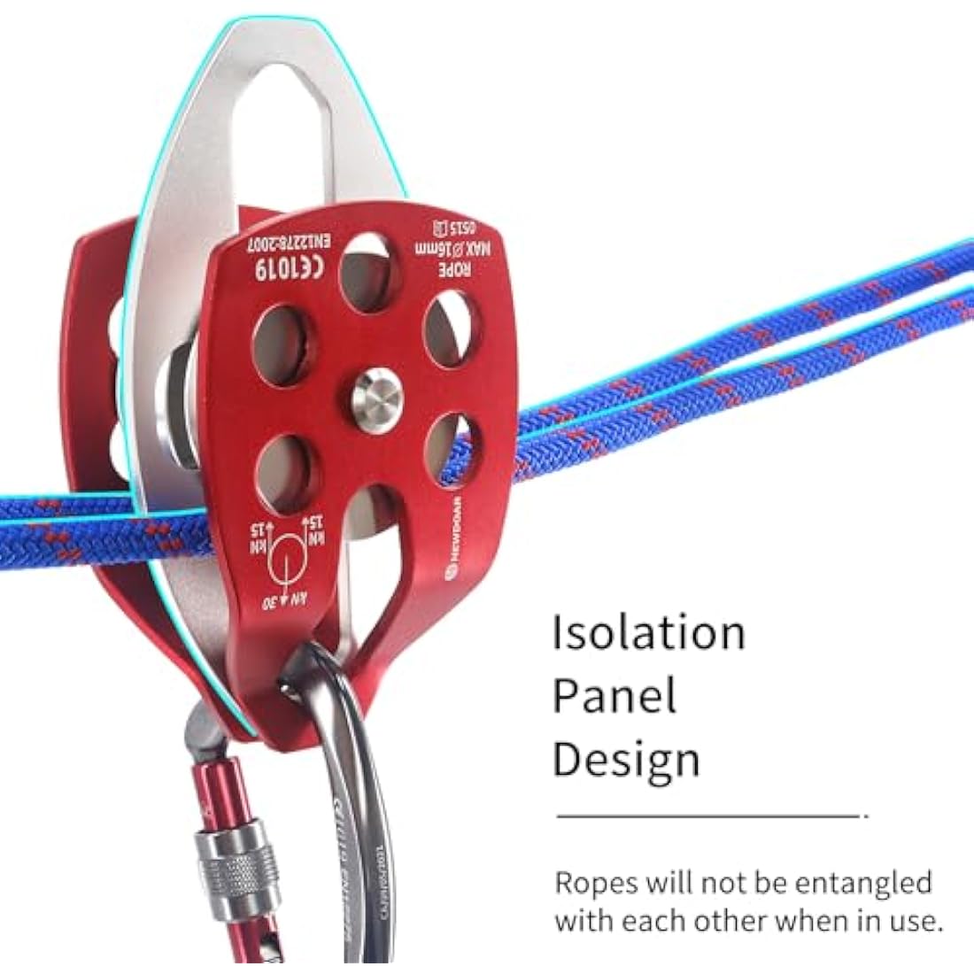 NewDoar 30KN Single/Double Pulley CE Certified Large Rescue Pulley for Diameter Max 16mm Rope Single/Double Sheave with Swing Plate for Rescue Hauling Arborist Tree Climbing