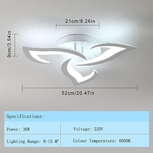 SENQIU Modern LED Ceiling Light, 36W LED Ceiling Lights with 3 Petal-Shaped Lamps, 6500K Cool White, Acrylic Leaf Chandelier Lighting Fixture for Bedroom, Living Room, Office, White