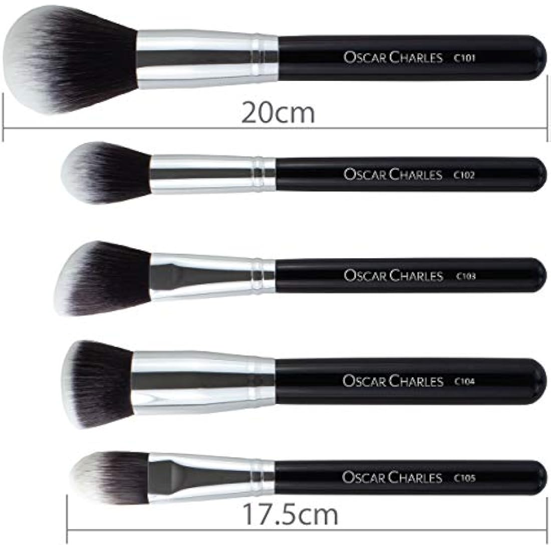 Oscar Charles Makeup Brush Set, 12 Piece Makeup Brushes Set Professional, Six Face Make up Brushes & Six Eye Makeup Brushes Set - Silver