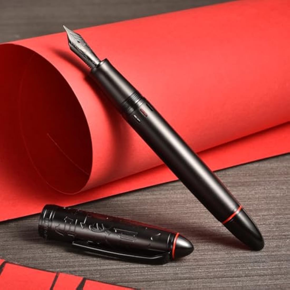 Asvine Hongdian N6 Metal Resin Piston Fountain Pen - Black Long Blade Nib Classic Pen, Includes Metal Box