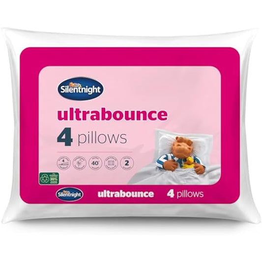 Silentnight Ultrabounce Pillows 4 Pack - Soft Medium Support Comfortable Bouncy Pillows for Stomach, Back and Side Sleepers - Machine Washable and Hypoallergenic Bed Pillows - Pack of 4