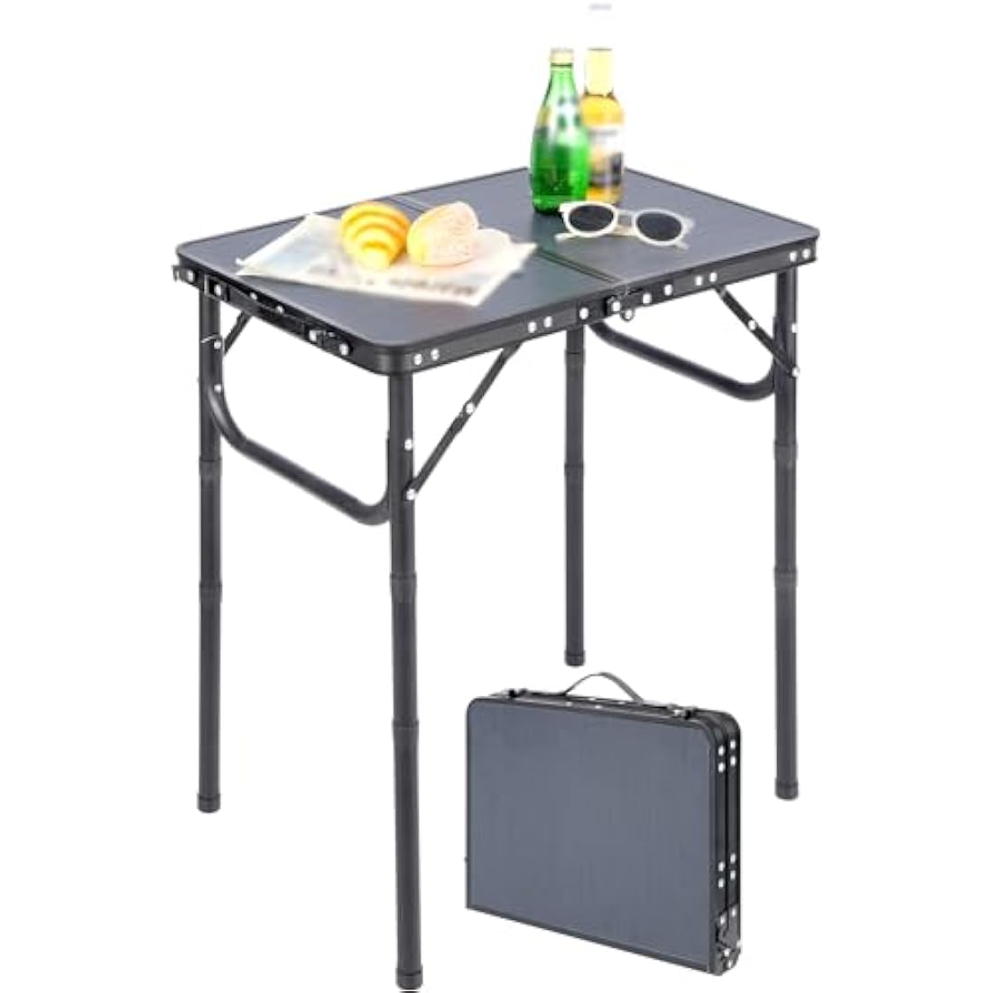 REDCAMP Small Camping Table 2 Foot, Portable Aluminum Folding Table Adjustable Height Lightweight for Picnic Beach Outdoor Indoor, Grey