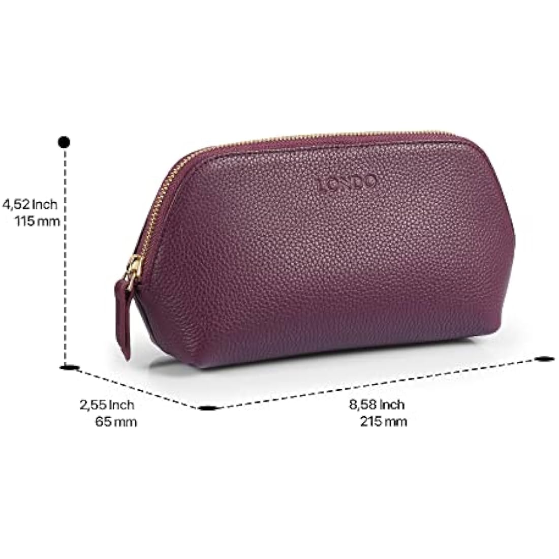 LONDO Genuine Leather Makeup Bag Cosmetic Pouch Travel Organizer Toiletry Clutch (Purple)