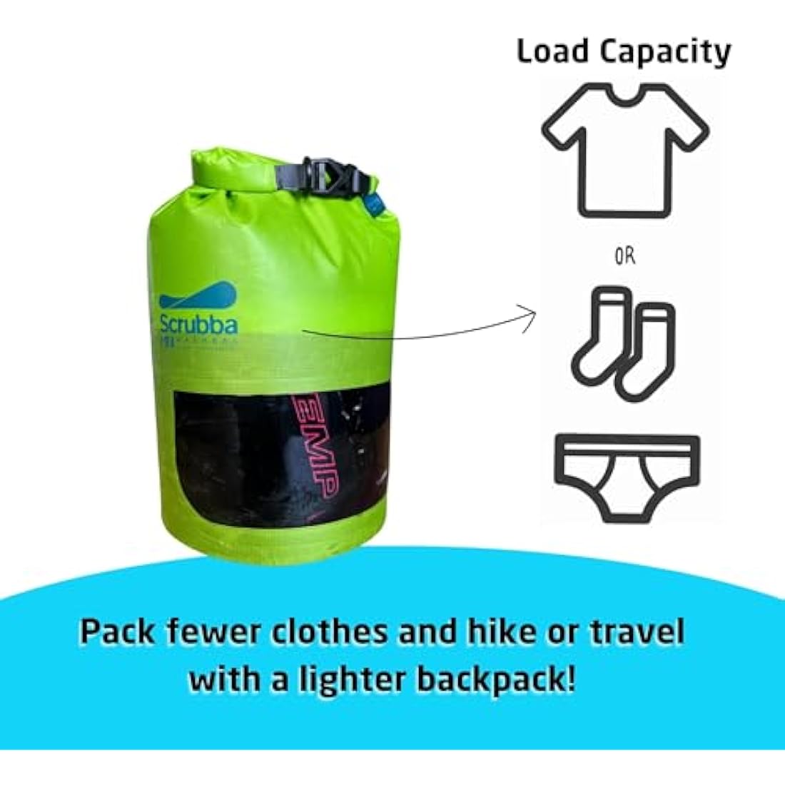 Scrubba MINI Wash Bag – Ultra-Compact Portable Washing Machine – Pocket-Size Clothes Washer for Travel, Camping & Hiking – Dry Bag & Laundry Essentials – Use with Detergent or Hand Soap – 70g