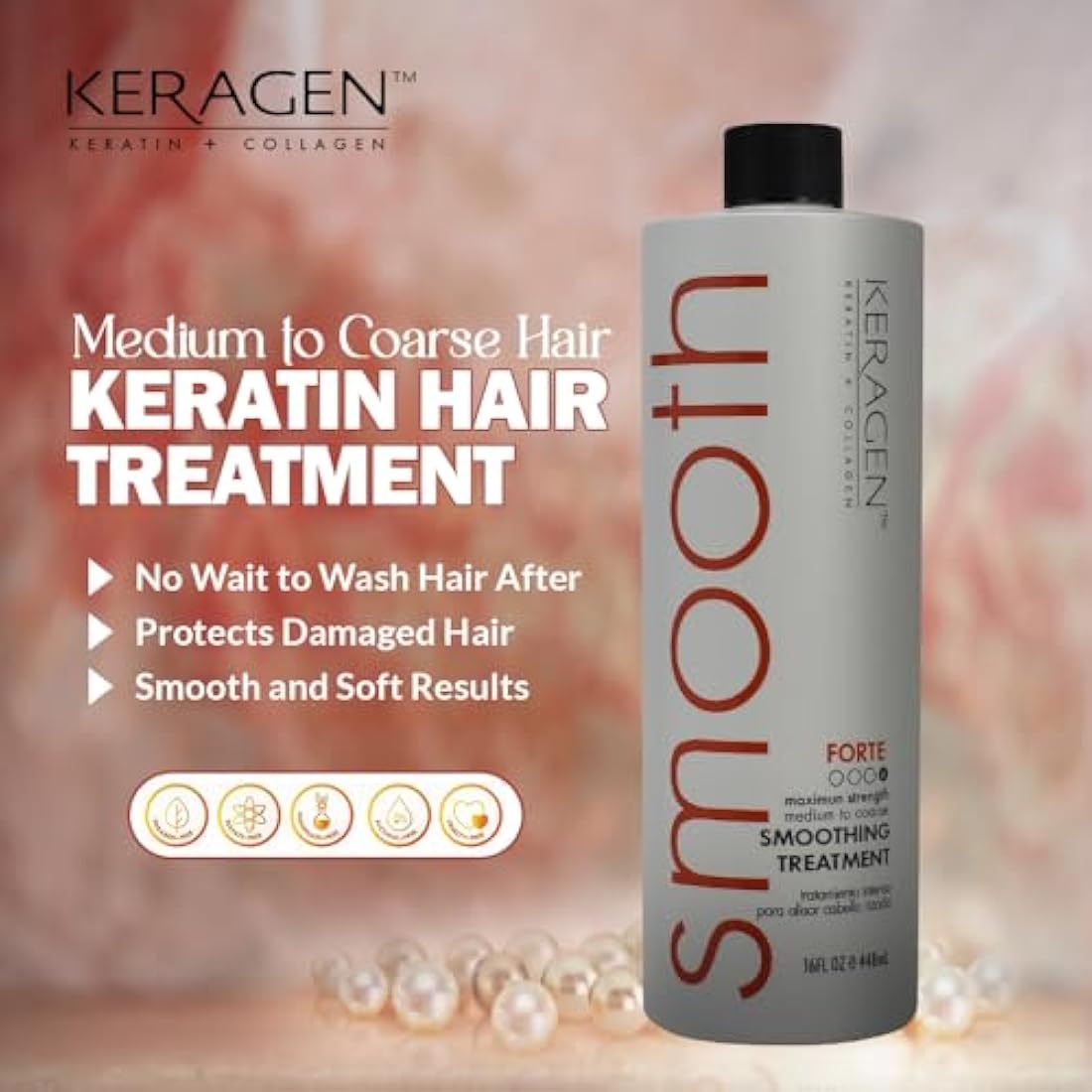 Keragen Brazilian Keratin Hair Smoothing Treatment - Blowout Straightening System - Forte 16oz