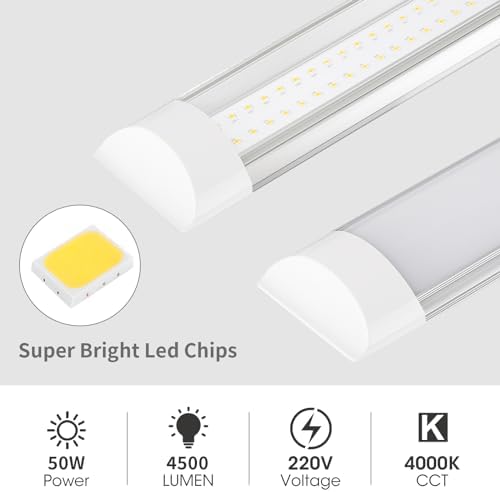 HUMIGA 5FT LED Batten Light, 50W Low Profile Wall Ceiling Surface Mounted Fitting, IP20 Slim Wide Tube Lighting for Office/Home/Shop/Workshop/Warehouse, Neutral White 4000K, 4 Pack