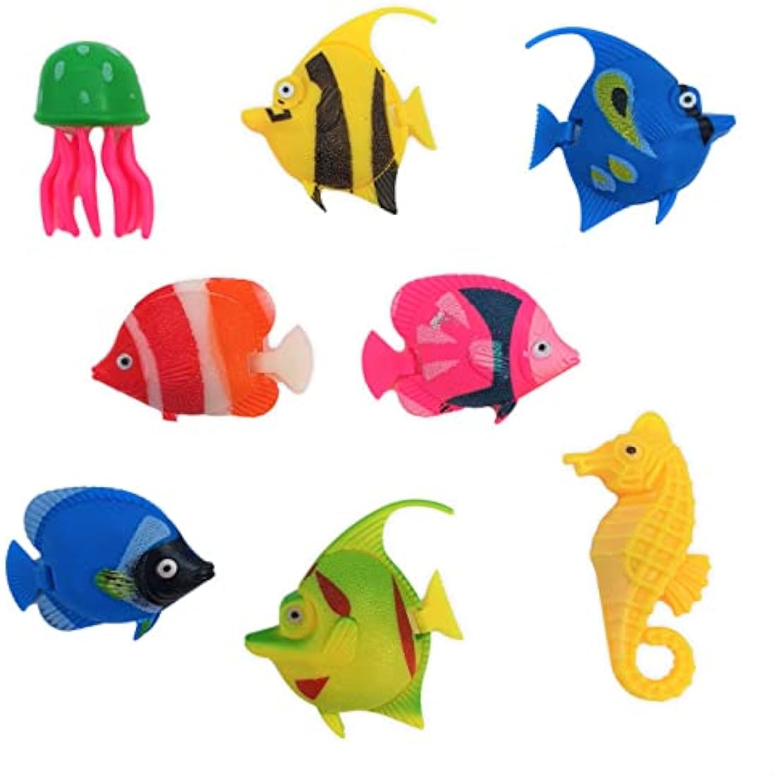 Premium Pack of 8 - Colourful Assorted Artificial Plastic Tropical Fish Jellyfish & Seahorse for Bubble Lamp Aquarium