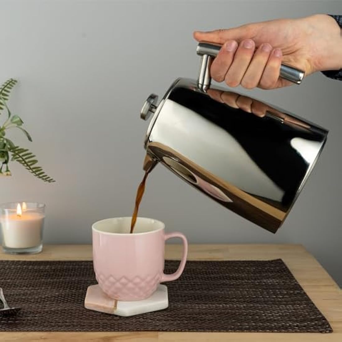 Café Stal HFD-16 Belmont 16 Cup Double Walled Cafetiere Coffee Maker, Mirror Finish, 2 Litre