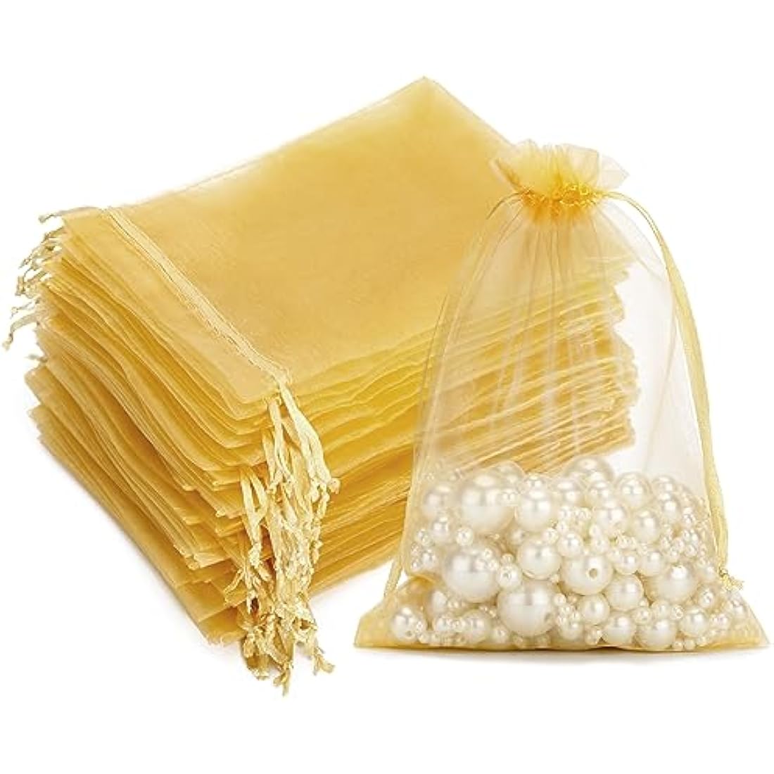G2PLUS Gold Organza Gift Pouches, 10x15 CM Medium Organza Favour Bags, 100 PCS Wedding Jewelry Bags, Clear Mesh Pouches Perfect for Wedding, Christmas, Birthday, Anniversary