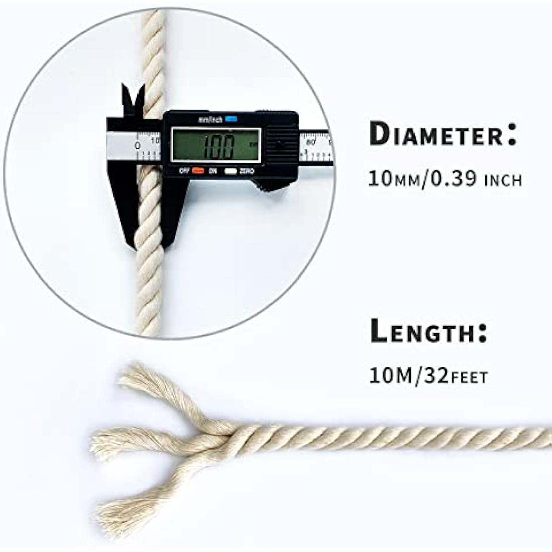 Cotton Rope Thick Rope White Rope Noose Soft Rope 10mm Decking Rope For Garden Macrame Plant Hanger Kit (10M)