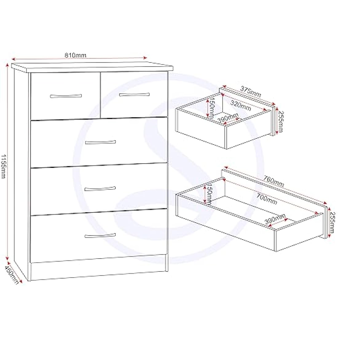 Seconique Nevada 3+2 Drawer Chest in White Gloss