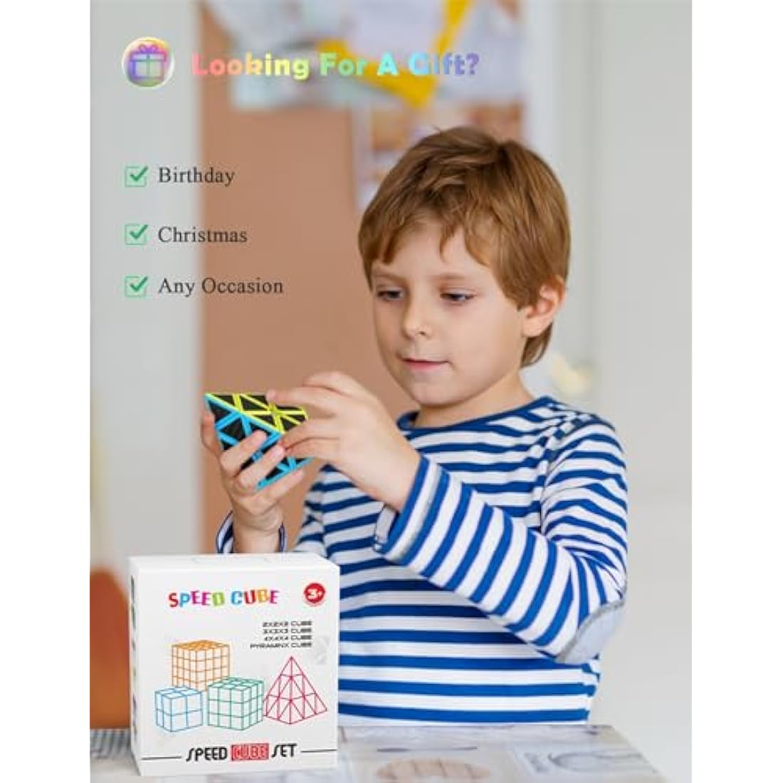 ROXENDA Speed Cube Set, 2X2 3X3 4X4 Pyramid Cube Stickerless with Instruction [4 Pack] (Carbon Fiber Cube Set)