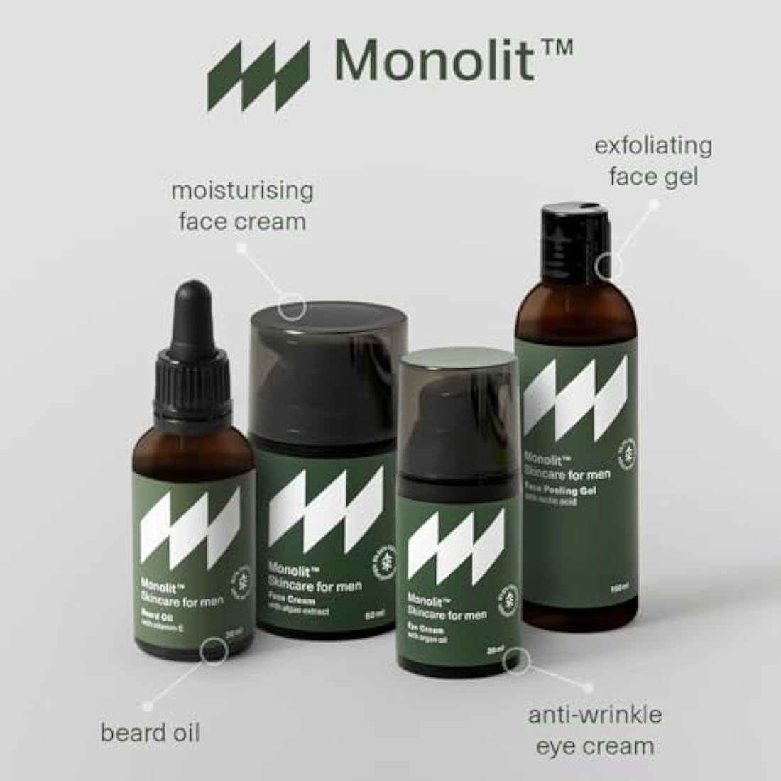 Monolit Face Cream with Algae Extract, For Man, Nourishing Avocado Oil, Anti-aging Spirulina, Moisturizing Coconut Oil, 50ml